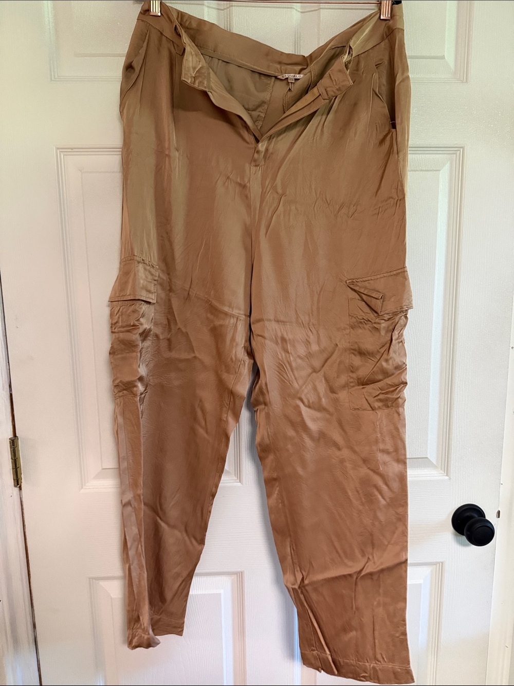 ESQUALO Women's Tan Satin Jumpsuit-Style Pants
